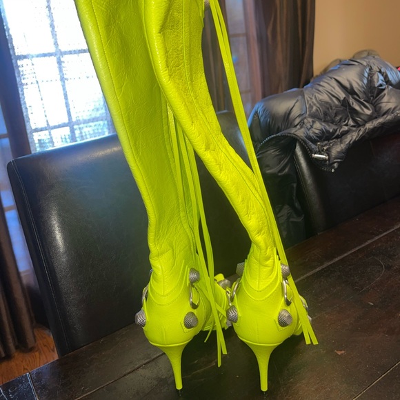 Balenciaga Cagole Neon Yellow Knee High Boots - Picture 7 of 9
